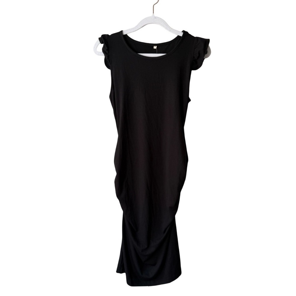 New Glampunch Black Ruched Sleeveless Bodycon Midi Dress Women’s S